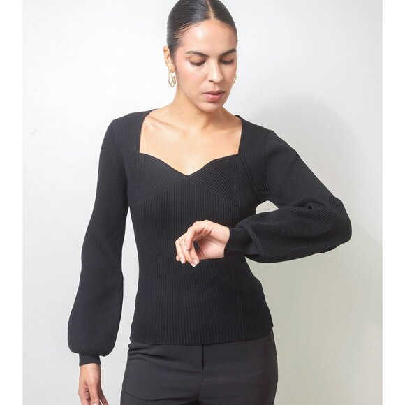 Black Sweetheart Rib Knit Jumper - Picture 4 of 5